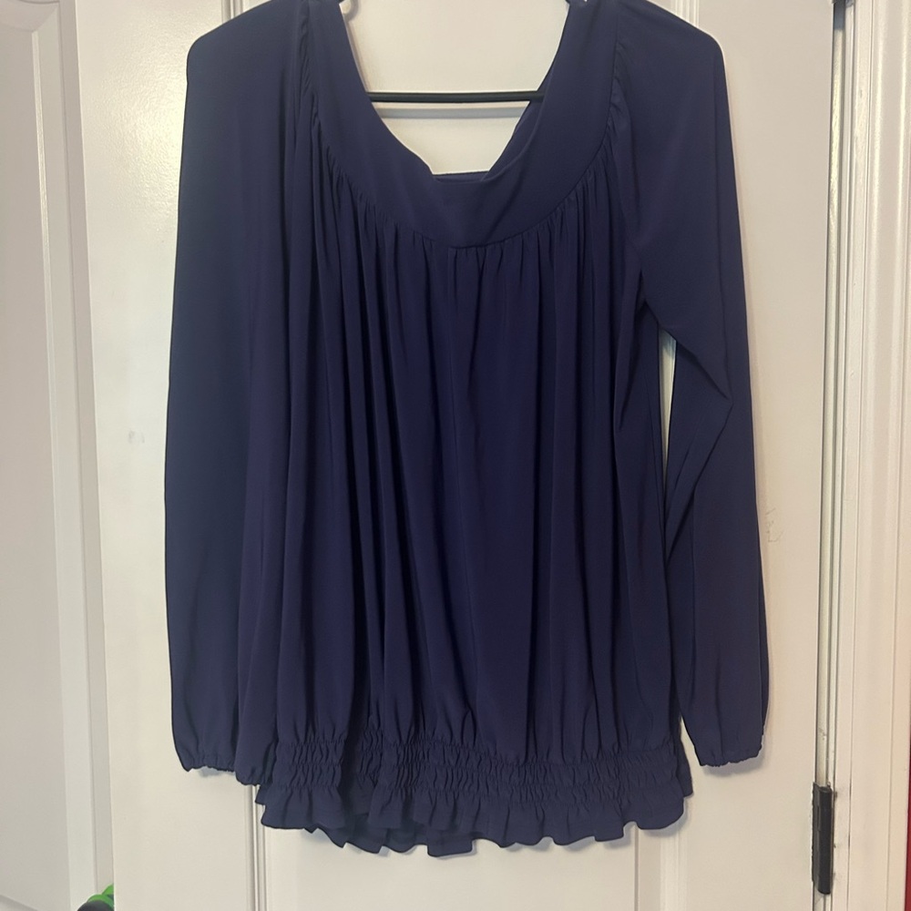 Daisy Fuentes Blue Blouse with Relaxed Fit and Pleated Sleeves